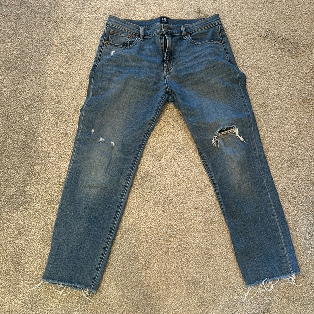 Gap Mid Rise Rip and Repair Girlfriend Jean